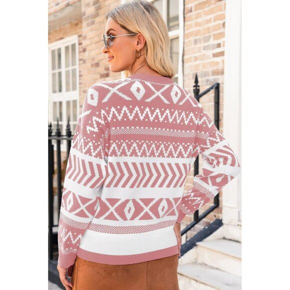 Womens Sweaters Casual Lightweight Round Neck Colorblock Striped Sweaters Long - Picture 5 of 6